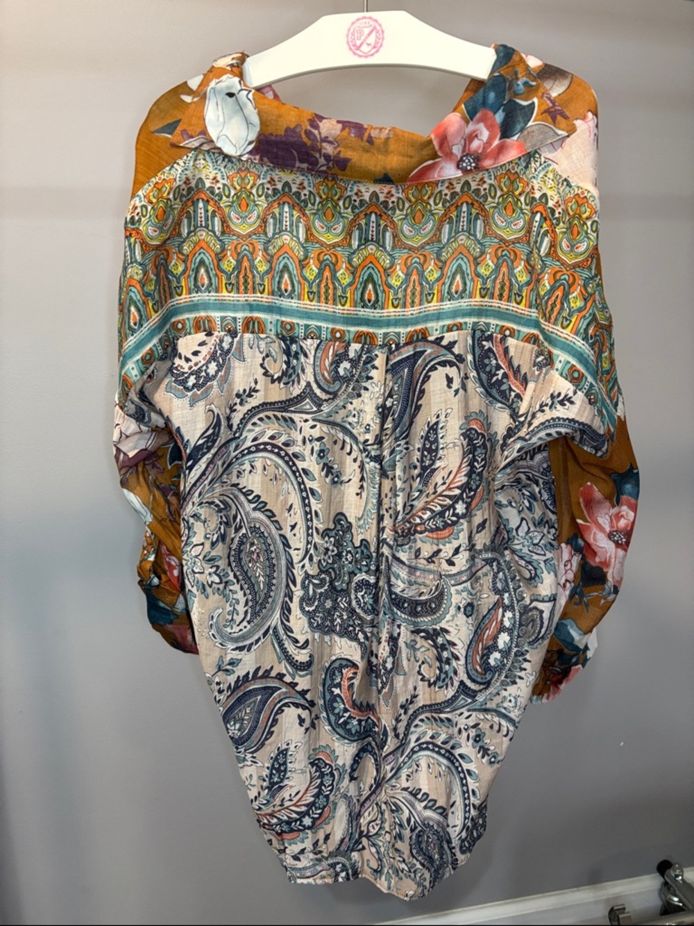 Umgee Mustard Floral V-Neck Button-Front Tunic - Picture 3 of 3
